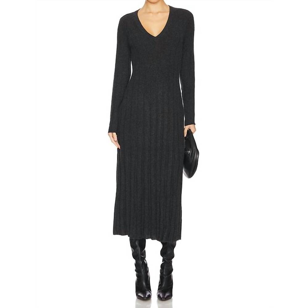 NEW AUTUMN CASHMERE long sleeved mixed rib dress in black rose